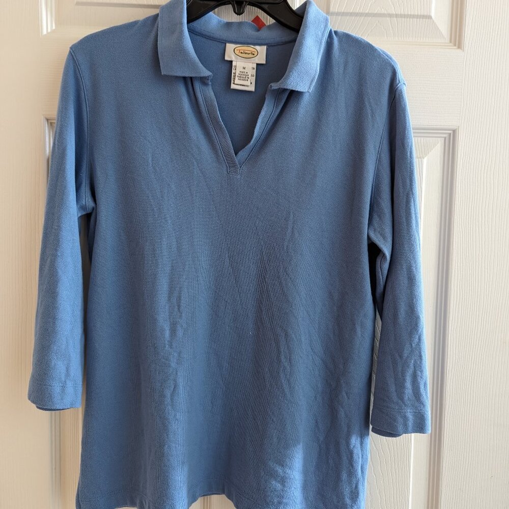 Talbots 3/4 Sleeve Johnny Collar Polo Top  - Size M